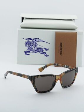 Burberry BE4468 416373 Cat Eye Sunglasses - Check Sand/Brown